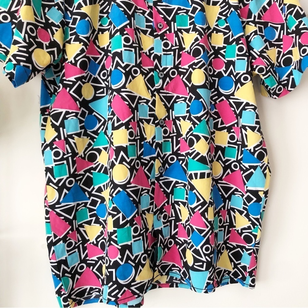 OH SNAP! Drill Clothing 90s Memphis Style Geo Print Button Up Shirt Size Large - Picture 7 of 13